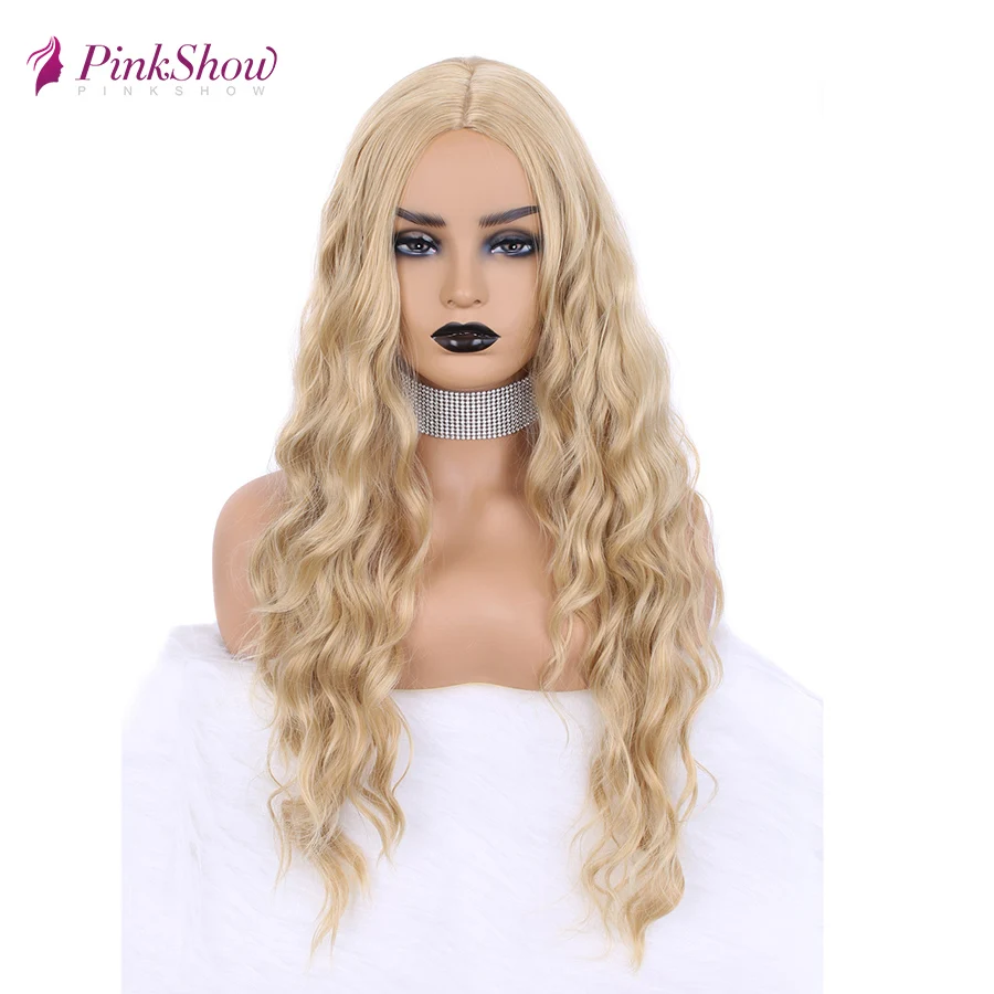 Pinkshow блонд парик Длинные Синтетические парики для женщин глубокая волна естественная линия волос ежедневный парик