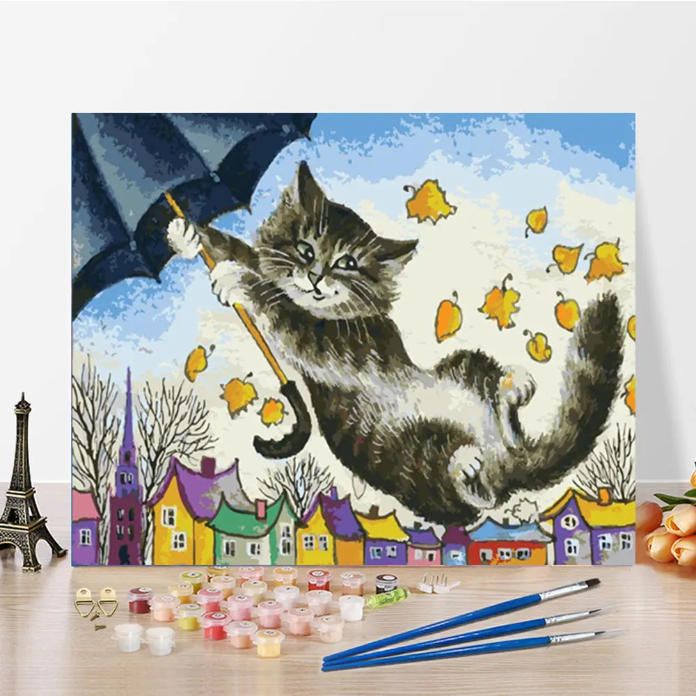 

DIY Oil Painting By Numbers Animal Cat Dog On Canvas HandPainted Color Acrylic Paint Kit Wall Art Picture Home Decor Unique Gift