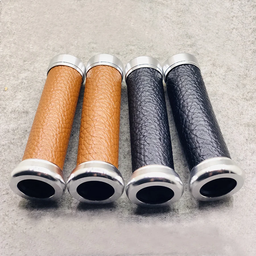 

2PC Vintage Motorcycle Handle Grips Universal Aluminum Leather 22MM Scooter Handlebar For Suzuki Triumph BMW Harley Davidson