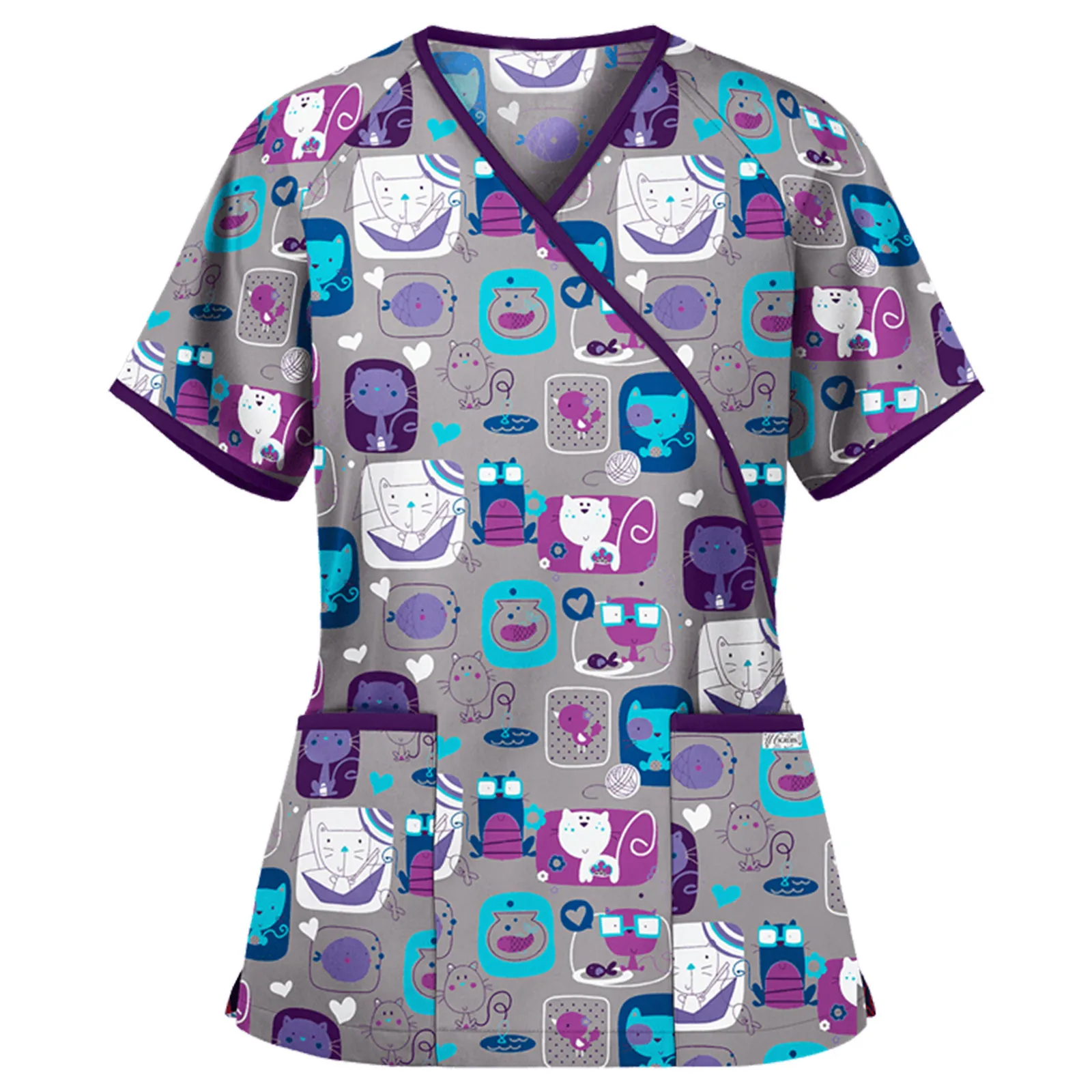 

Nurse Uniform Scrubs Women Short Sleeve V-neck Working Uniform Blouse Scrub Workwear Nursing Uniform Shirts Nurse Accessories