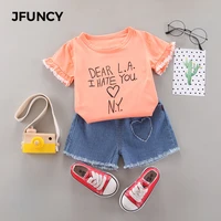 jfuncy childrens clothing girl summer short sleeve suits 2021 toddler girl outfits kids round neck two set cotton girl t shirt