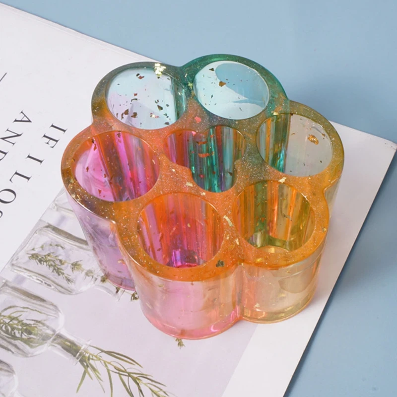 

Crystal Epoxy Resin Mold 6 Grids Round Lipstick Storage Box Case Holder Casting Silicone Mould DIY Crafts Making Tools
