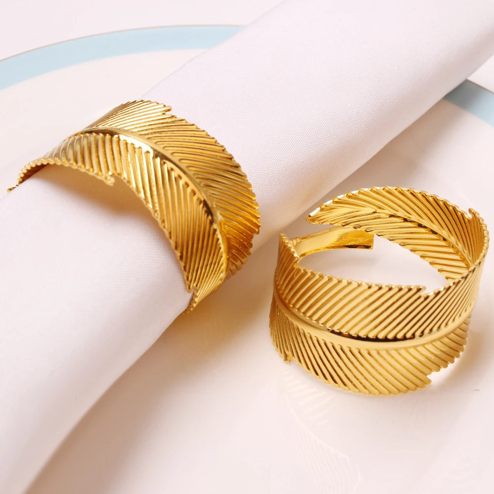 

12PCS/Metal curling gold silver feather leaf napkin ring table top decoration jewelry for commercial celebration hotel reception