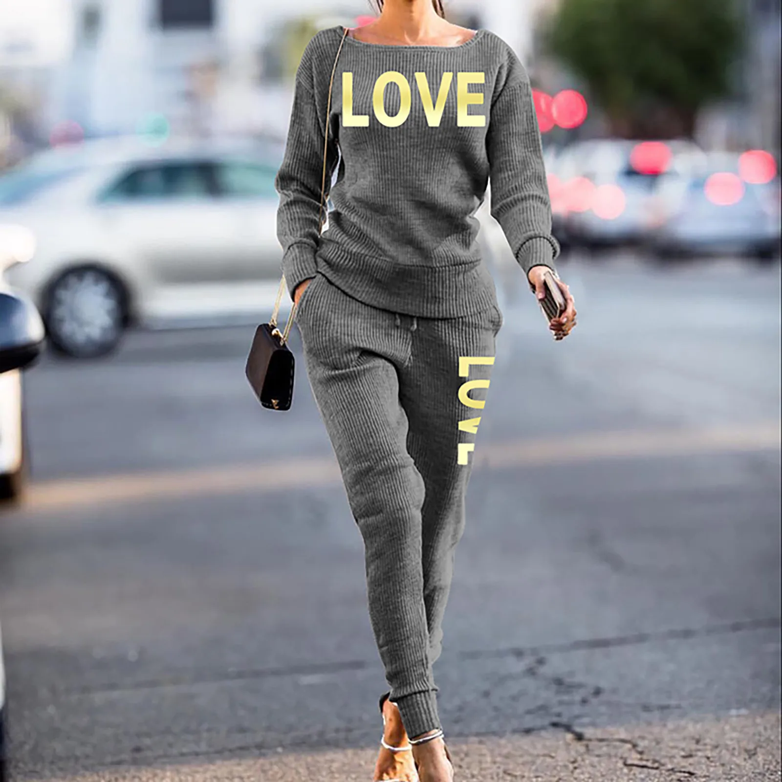 

Tracksuits Women's 2 Piece Set Sportswear Suit Solid Color Pullover Long Sleeve Letter Sweatshirt Set