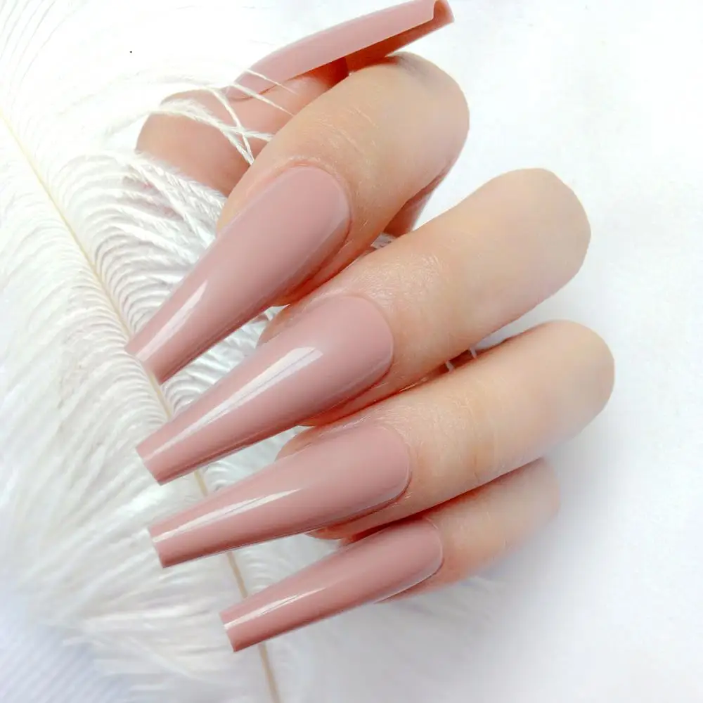 

24Pcs Shiny Nude Long Artificial Fake Nails For Design DIY Ballerina Stiletto False Nails UV Gel Polish Surface Manicure Tools