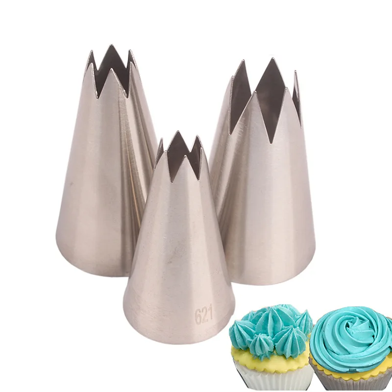 

Straight Six-Tooth 3-Piece Set 3PCs Decorating Mouth Cookie Cup Cake Puff Rose Baking Tools