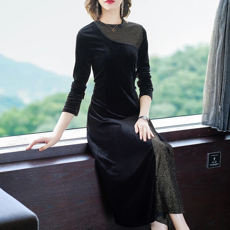 

COIGARSAM Autumn Women's Dress 2021 Spring New French Style Long Sleeve Black Dresses Traf Robe Vestidos
