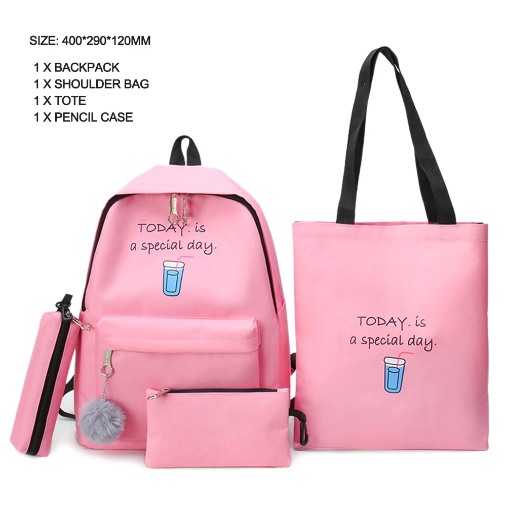 4pcs pink Модный женский холщовый рюкзак, женские рюкзаки в полоску, холщовые сумки через плечо с верхней ручкой, сумки для путешествий, уличные школьные сумки - Цвет: 4pcs pink