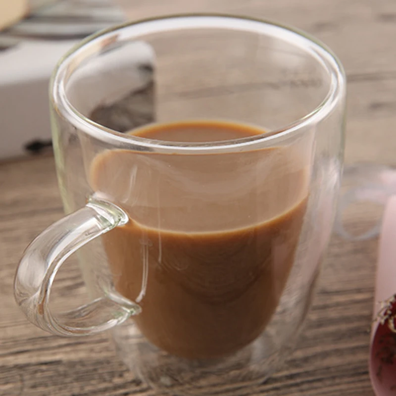 Термостойкие стеклянные кофейные кружки с двойными стенками и ручкой