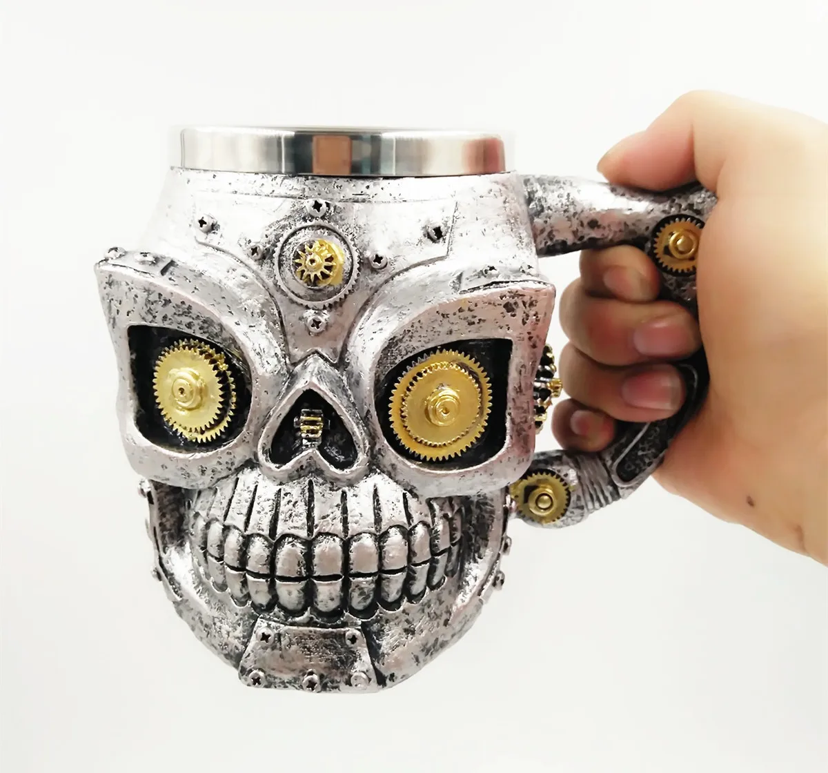 Креативная Механическая кружка из смолы и нержавеющей стали с черепом пивные