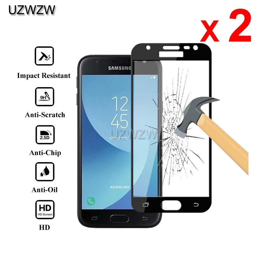 2 шт, закаленное стекло для samsung Galaxy J3, полное покрытие, 0,26 мм, защитное закаленное стекло для экрана для samsung Galaxy J3