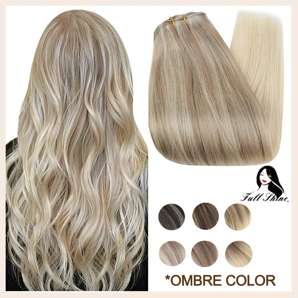 

Full Shine Clip in Remy Hair Extensions Double Wefted Extension Blonde Highlight Ombre 100% Remy Human Hair Extensions Full Head