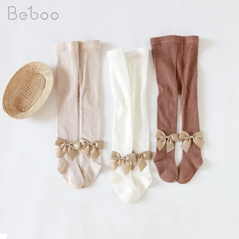 Baby Socks 2021 Spring And Summer New Korean Style Hollow Pantyhose Combed Cotton Bow Princess Tight Socking Children's | Мать и