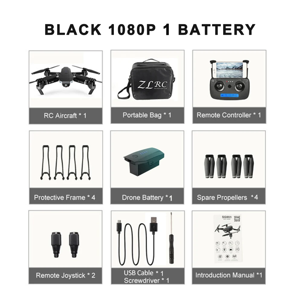 1080P (1 battery) Drone 4K SG901 Cool Quadcopter 2 Camera Stable Gimbal Altitude Hold 4096x3072P 2048*1080P HD Gift Kids Uav 2.4G 4CH 6-Axis dron - Цвет: 1080P (1 battery)