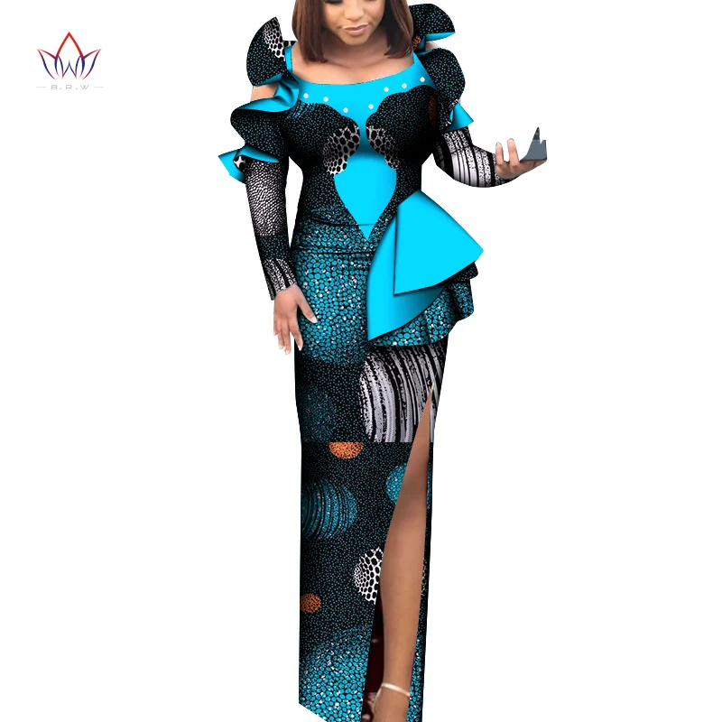 Bintarealwax Africa Large Sizes Dresses Dashiki Plus Size Ankara Clothes Newest Popular Patchwork Female Party Dress WY8932