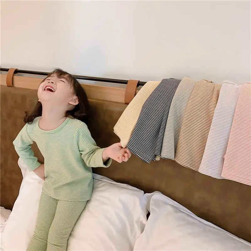 

Autumn Winter Boy Girls Stripes Pajama Set Top+High Waist Pants.Children's Sleepwear Suit Toddler Baby Kids Basic Home Outfit