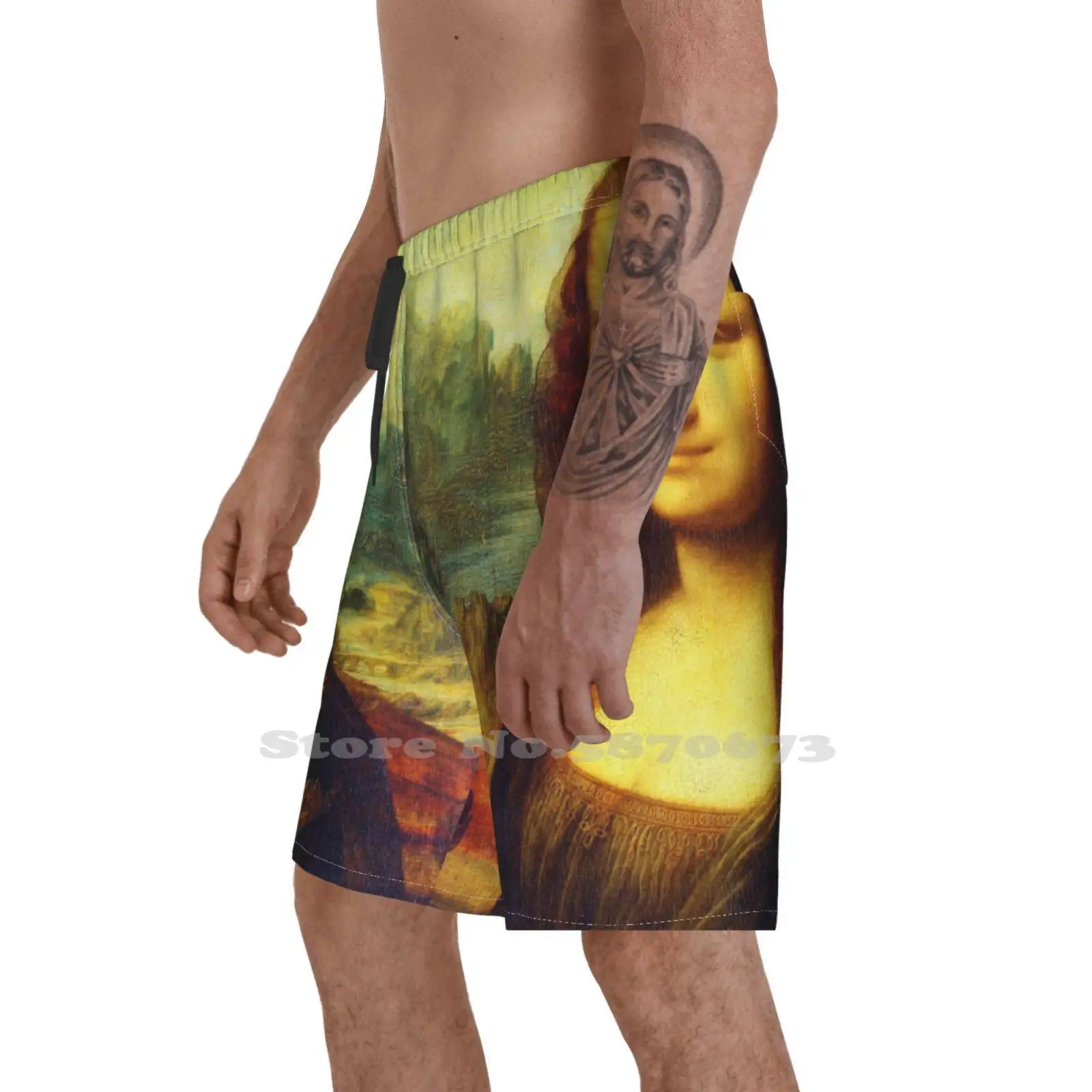 Мужские спортивные пляжные шорты для плавания Мона Лиза Манна живопись улыбка |
