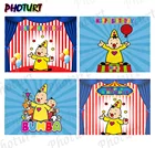 Фотофон цирк Бамба Дети День рождения ребенок душ фон синяя занавеска красные полосы полиэстер винил фотографии реквизит