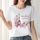 Женская футболка с принтом Эйфелевой башни, с коротким рукавом