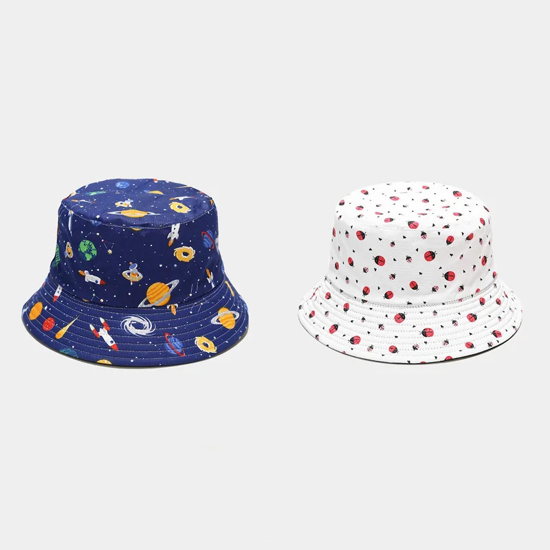 Women's Summer Bucket Hat Men's Cap Fisherman's Hat Female Japanese Cute Cartoon Print Double Side Basin Hat Outdoor Couple Tide
