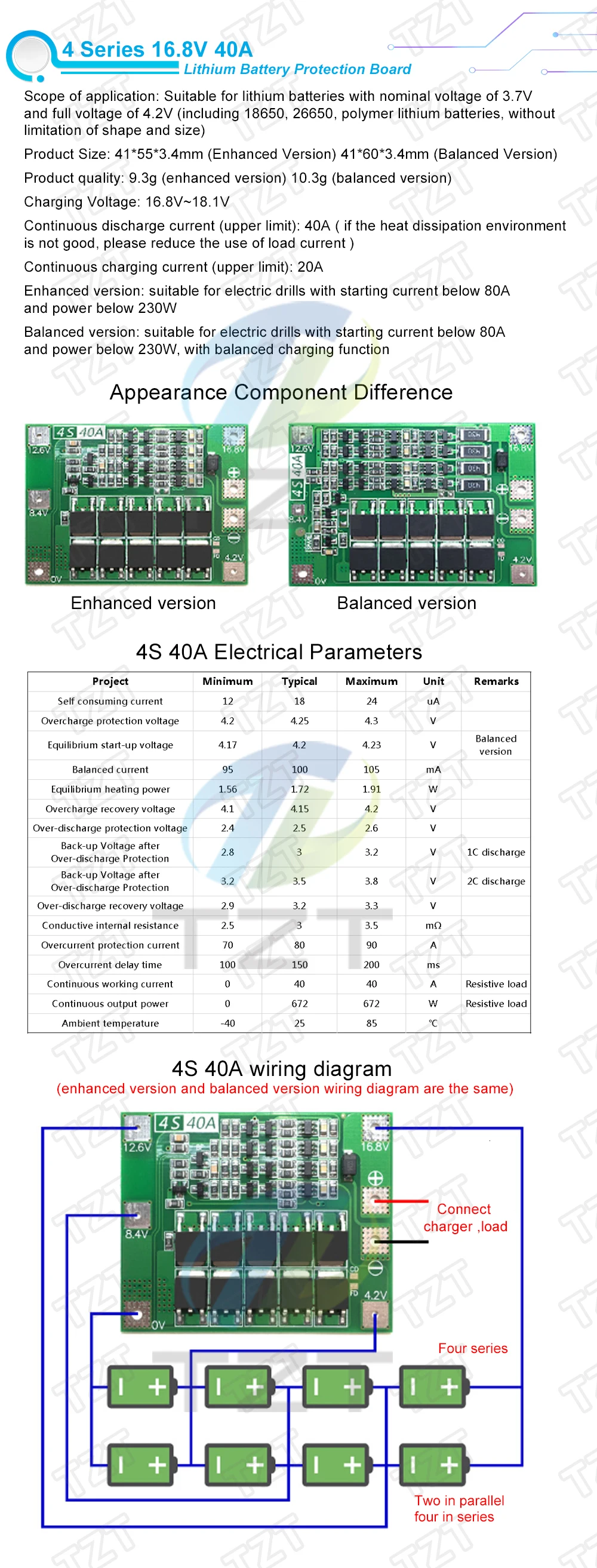 3 S/4S 40A 60A литий-ионный аккумулятор Защитная плата 18650 BMS для электродвигателя 11,1 V 12,6 V/14,8 V 16,8 V