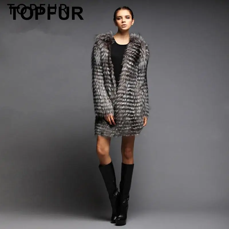 TOPFUR, новая мода, зимнее женское пальто, натуральный мех, пальто для женщин, натуральный Лисий мех, верхняя одежда и пальто, базовые куртки, длинные, комбинированные