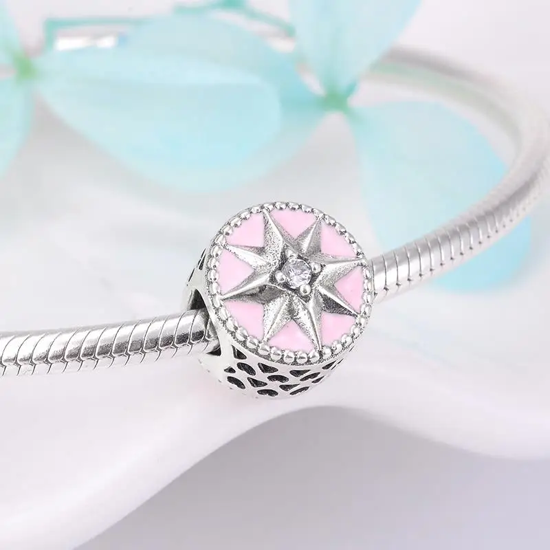 Оригинальное 925 пробы с серебристыми снежинками картинки прозрачный CZ розовые
