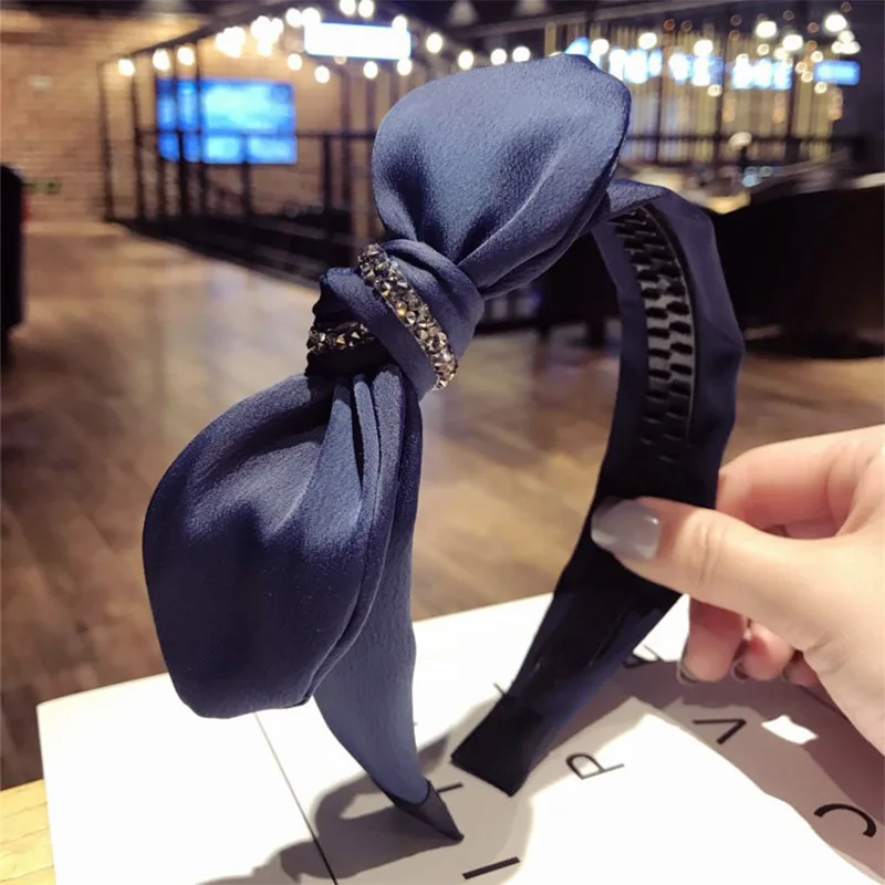 

Korea Cute Fabric Bowknot Headband Headwear For Women Flash Crystal Non-slip Toothed Girls Hair Accessories