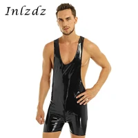 swimwear mens thong swimsuit wetlook patent leather lingerie latex bodysuit zipper crotch swimwear male leotard swimming suit