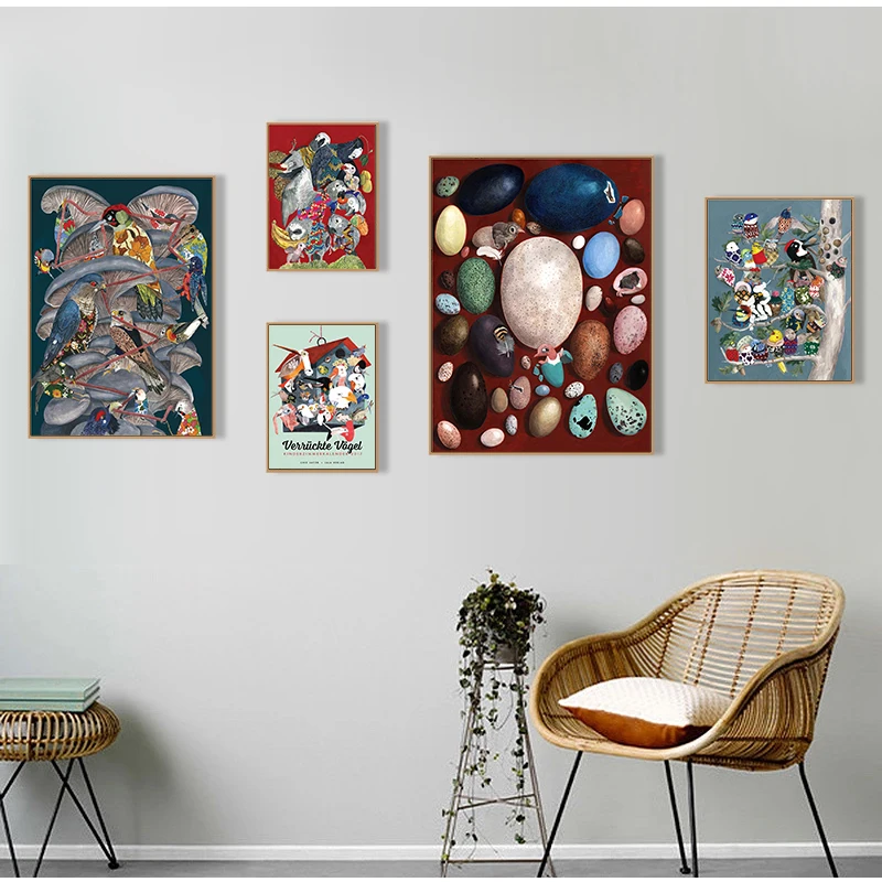 Корова Орел попугай птицы животные турнир стены искусство на холсте живопись