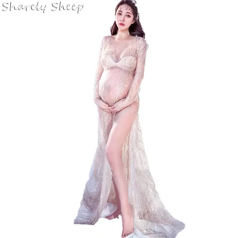 Длинное платье-Русалка для беременных кружевное платье фотосессии Одежда костюм