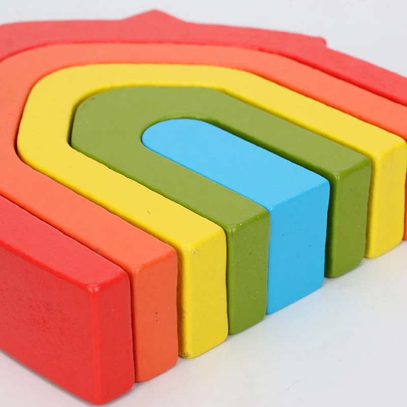 

FBIL-Wooden Toy Wooden Rainbow House Stacker Accesseries Building Blocks for Kids Educational Toy