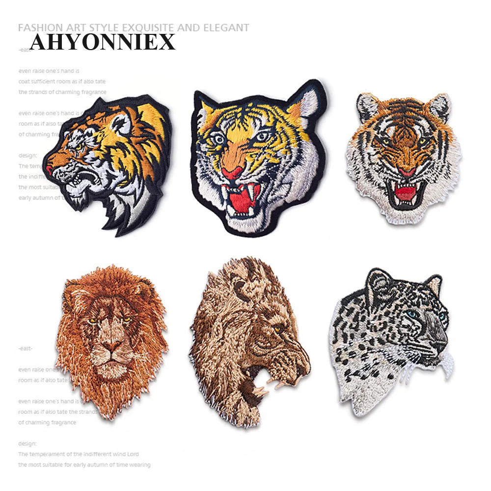 Нашивки AHYONNIEX с вышивкой льва тигра для мальчиков патчи сумок одежды элегантные