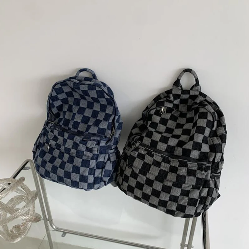 

New Arrivals Casual Backpack Checkerboard Plaid Canvas Bag For Men Women Students School Bag Outdoor Travel Bag Large Capacity