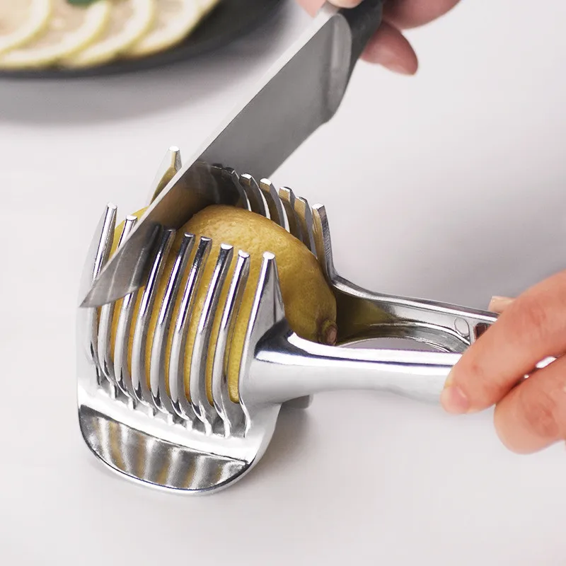 

Kitchen Gadgets Handy Stainless Steel Onion Holder Tomato Potato Slicer Vegetable Fruit Cutter Cocina Cooking Tools Accessories.