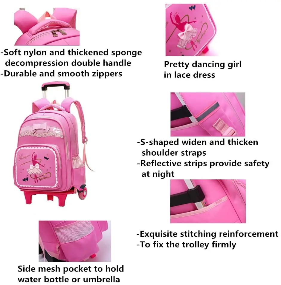 Bow-knot Girls Elementary Trolley Rolling School Backpack Waterproof Book Bag for Primary Kids Wheeled Carry On Luggage | Багаж и сумки
