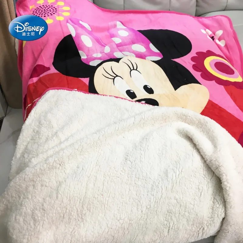 Disney Double Layered Mickey Minnie Mouse Sherpa Thick Warm Blanket Throw for Girls Kids on Bed Sofa 150x200cm Flatsheet Winter