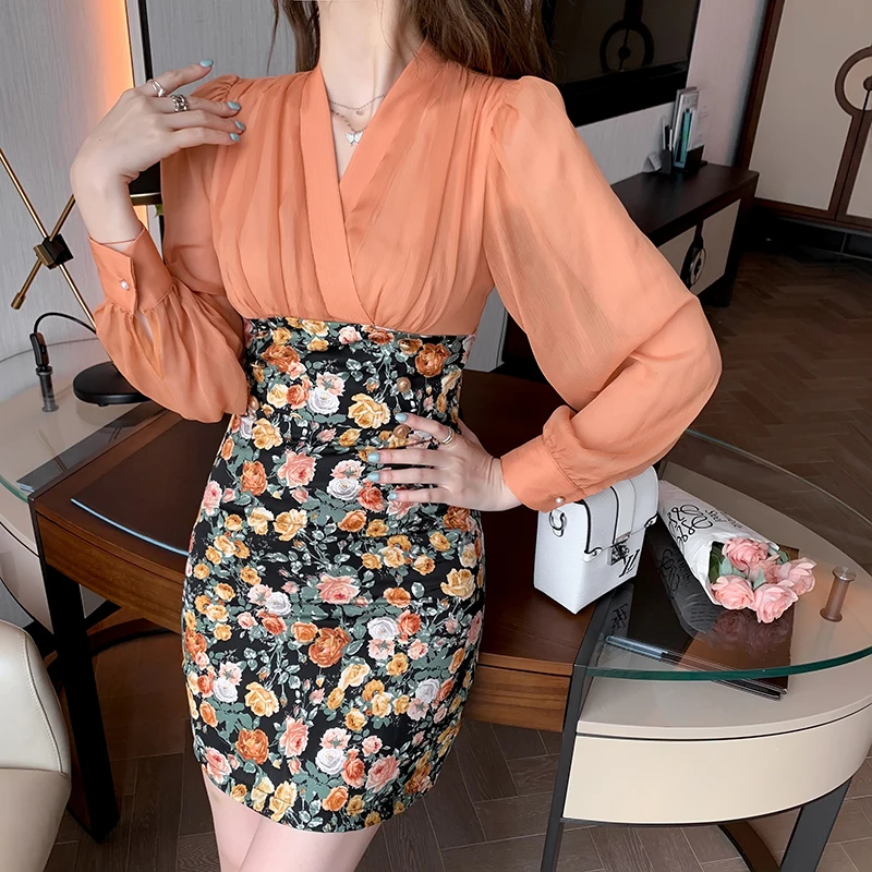 

Женское шифоновое облегающее платье в стиле пэчворк, с цветочным принтом