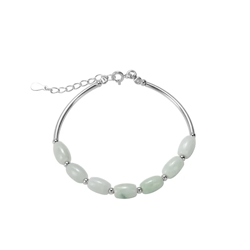 

TIFCOJEW Fashion Natural Stone Green Jade S 925 Sterling Silver Bangle Bracelets for Women S925 Fine Jewelry for Girlfriend Gift