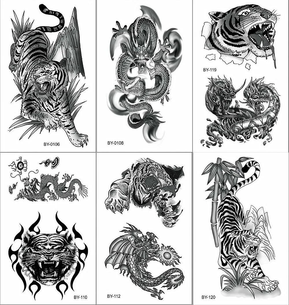 Черные временные тату наклейки с тигром 3D водонепроницаемые поддельные боди арт