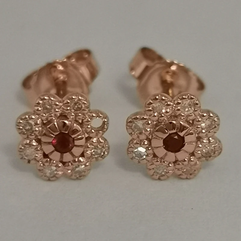 Solid 10k Rose Gold SI/H Natural Diamonds Women Stud Earrings Genuine Ruby Anniversary Wedding Trendy | Украшения и аксессуары