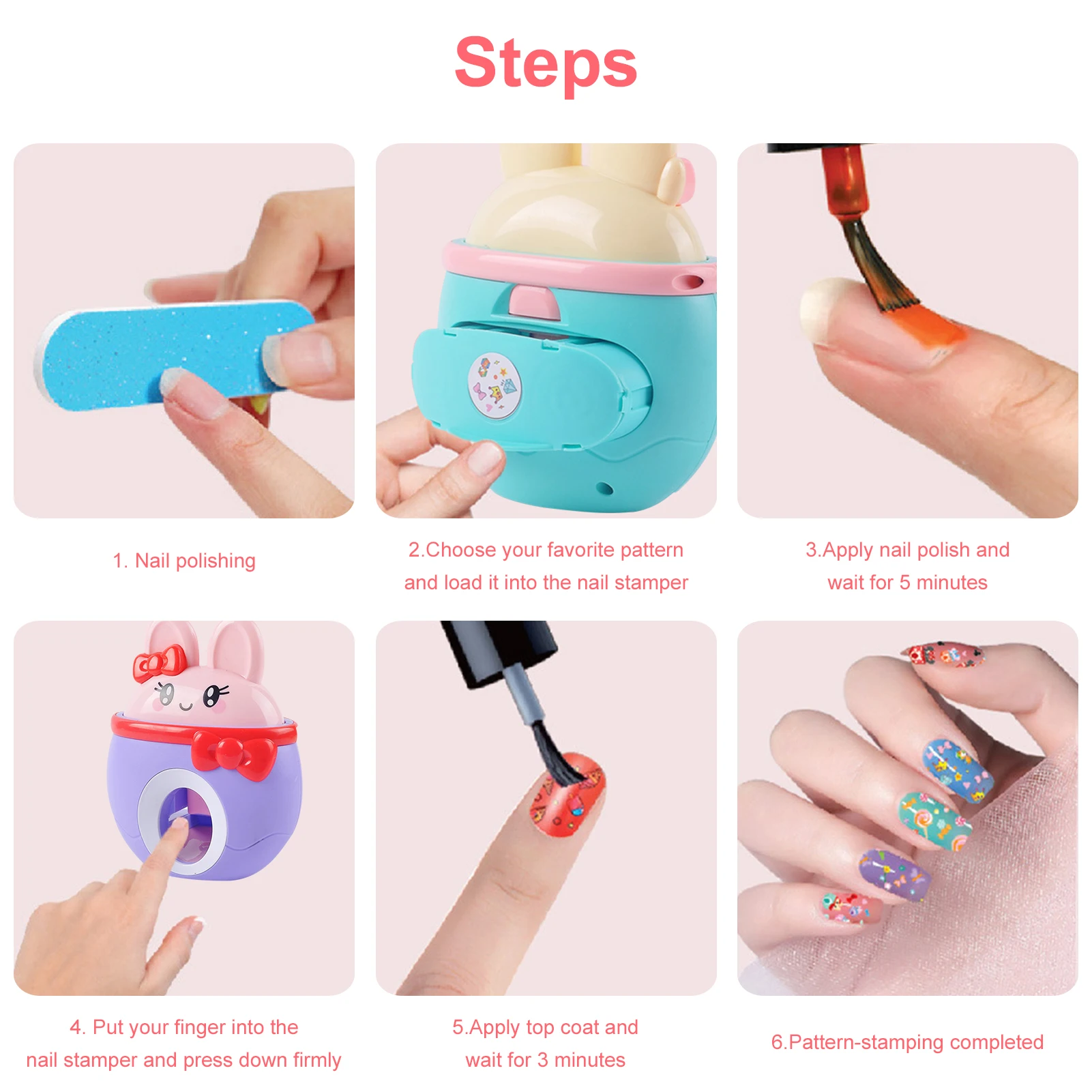 22Pcs/set Makeup Toys Kids Nail Art Kit Cute Pretend Play Set Stamper Perfect Gift For Girls Education | Красота и здоровье