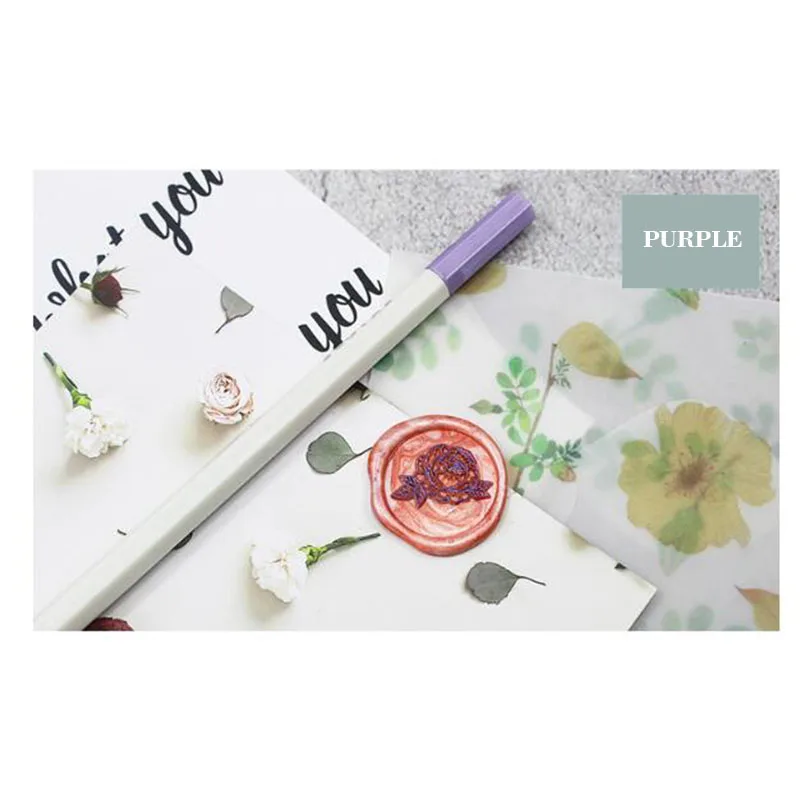 Purple with 5pcs Wax 1 шт. цветная ручка для восковой печати, штамп, маркер, ручка для украшения восковой печати, металлический золотой цвет, ручка, металлическая Трассировка, ручка, 11 цветов - Цвет: Purple with 5pcs Wax