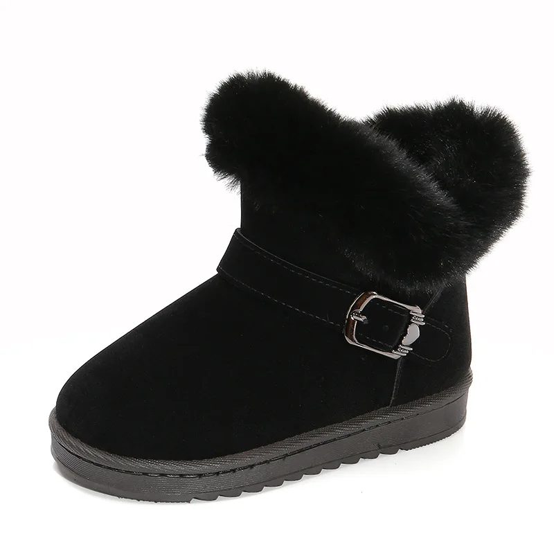 

ULKNN Winter New Plush Ankle Boots Thickened Children's Snow Boots Boys Warm Cotton Shoes Flat Non-slip Princess Short Boots