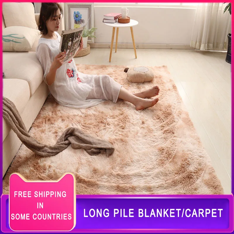 

2020 Hot Sale Tie-dyed Gradient Shaggy Carpet Plush Floor Fluffy Mats Kids Room Faux Fur Area Rug Living Room Mats Silky Rugs