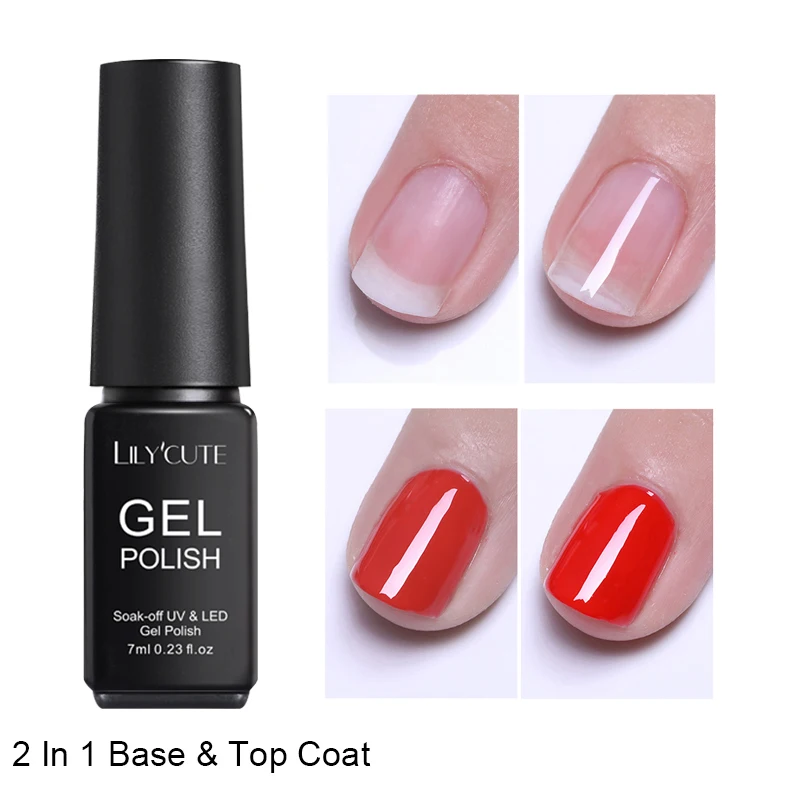 2 in 1 base top coa LILYCUTE, 7 мл, 2 в 1, базовое верхнее покрытие, Гель-лак, УФ, прозрачный гель для ногтей, долговечный, не впитывается, не протирается, грунтовка, Гель-лак для ногтей - Цвет: 2 in 1 base top coa