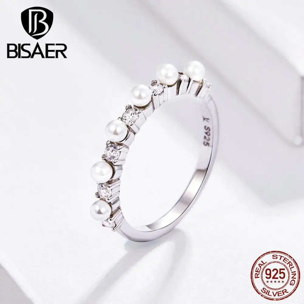 Bisaer, 925 пробы, Серебряное свадебное кольцо принцессы эльфа, перламутровые окантовки, кольца на палец для женщин, свадебные украшения для помолвки, GAR039