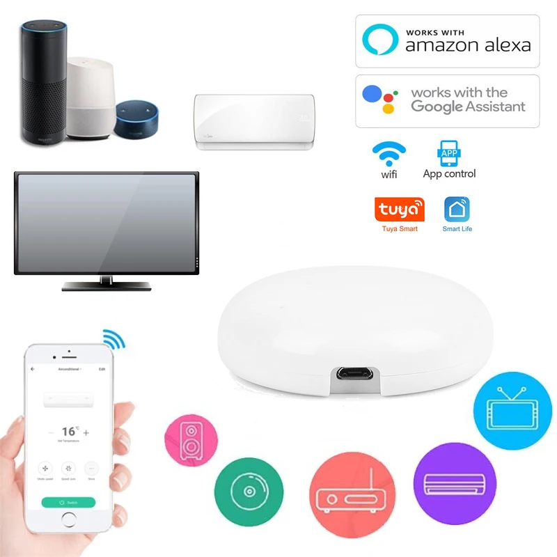 

WiFi-IR Remote IR Control Hub Wi-Fi(2.4Ghz) Enabled Infrared Universal Remote Controller For Air Conditioner Tuya Smart Life APP