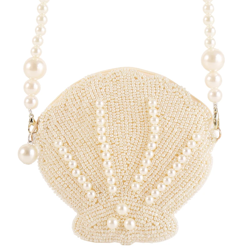 

Children's Gift Shell Beige Pearl Chain Bag Female Crossbody Mini Handmade Beaded Bag luxury bags pink crossbody bag