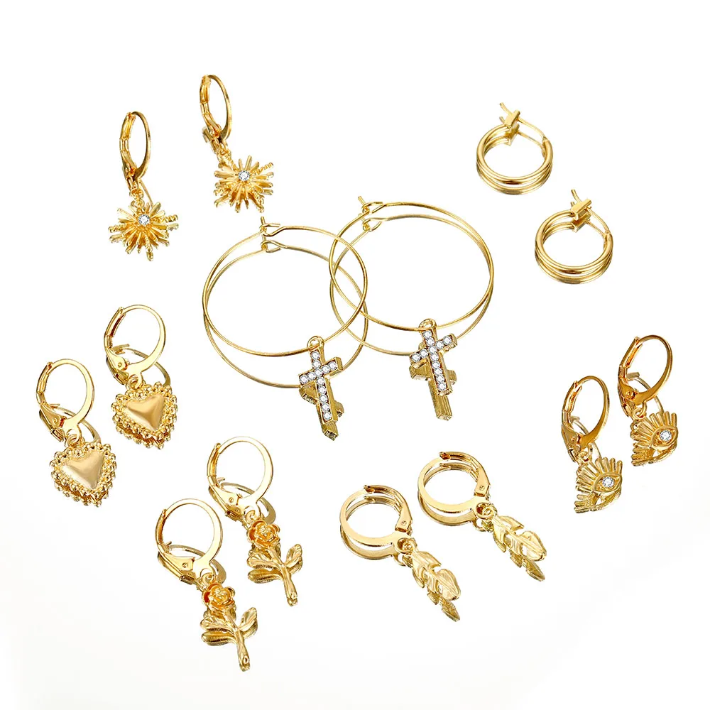 Богемные серьги-подвески золотого цвета в форме цветка для женщин смешанные